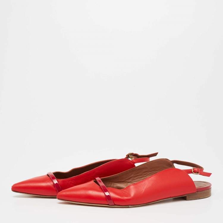 مملوكة مسبقًا Malone Souliers x Roy Luwolt Red Leather Marion Luwolt Flat Slingback Sandals Size 41