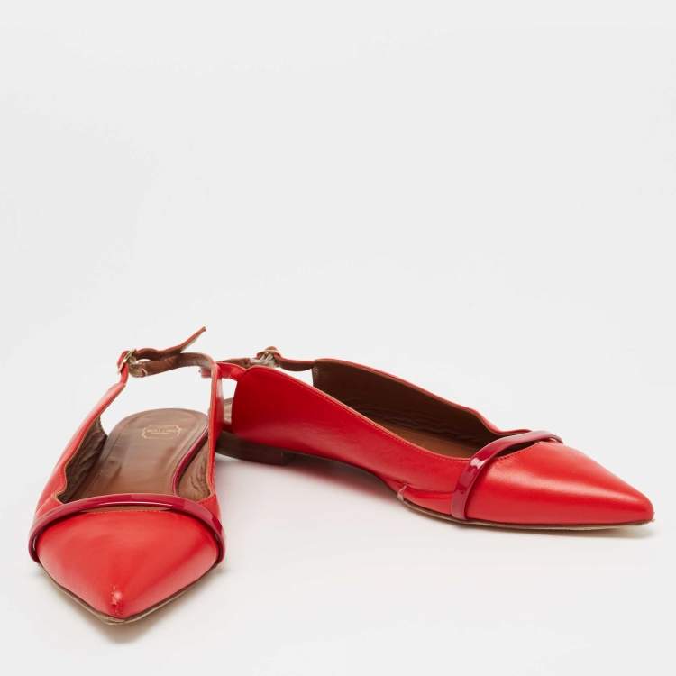 مملوكة مسبقًا Malone Souliers x Roy Luwolt Red Leather Marion Luwolt Flat Slingback Sandals Size 41