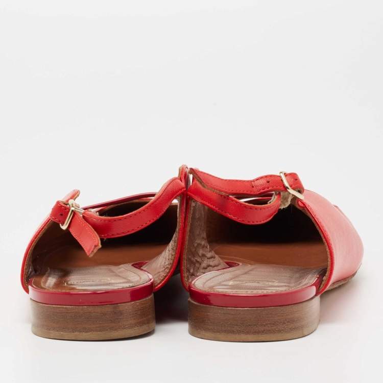 مملوكة مسبقًا Malone Souliers x Roy Luwolt Red Leather Marion Luwolt Flat Slingback Sandals Size 41