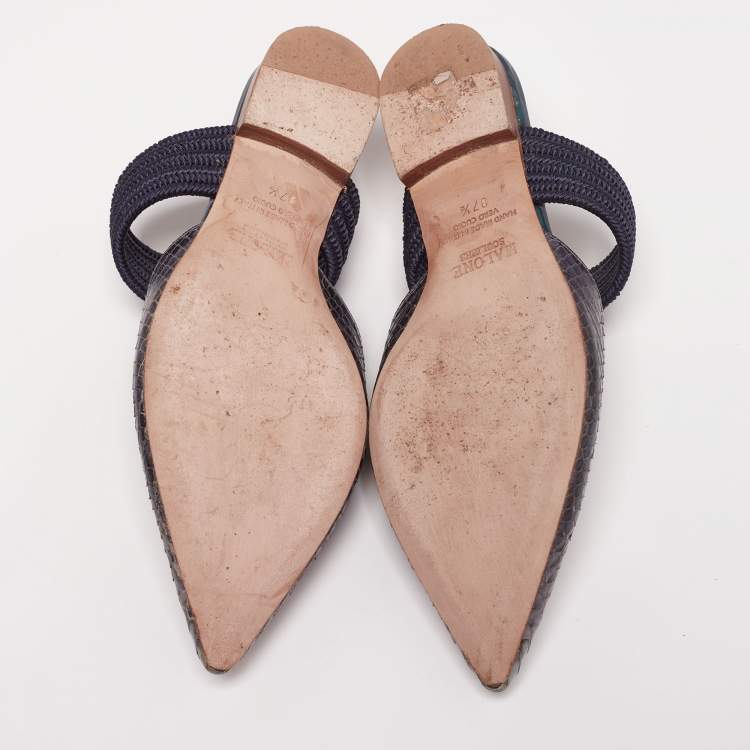 Pre Owned Malone Souliers Grey/Blue Python Leather Maisie Flat Mules 37.5