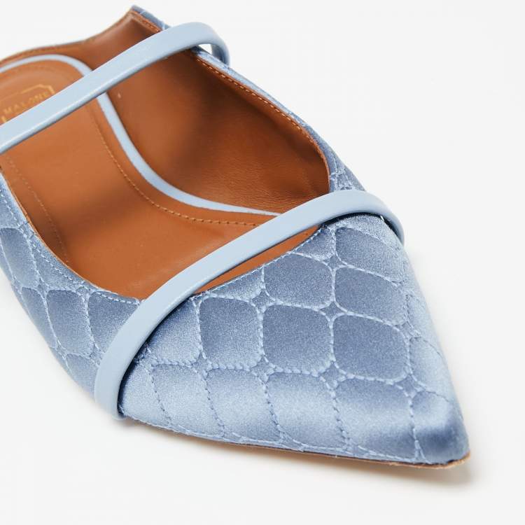 Pre Owned Malone Souliers Blue Quilted Satin and Leather Maureen Flats Size 38
