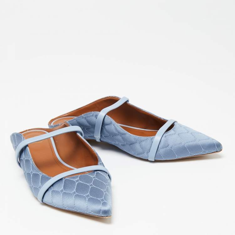 Pre Owned Malone Souliers Blue Quilted Satin and Leather Maureen Flats Size 38