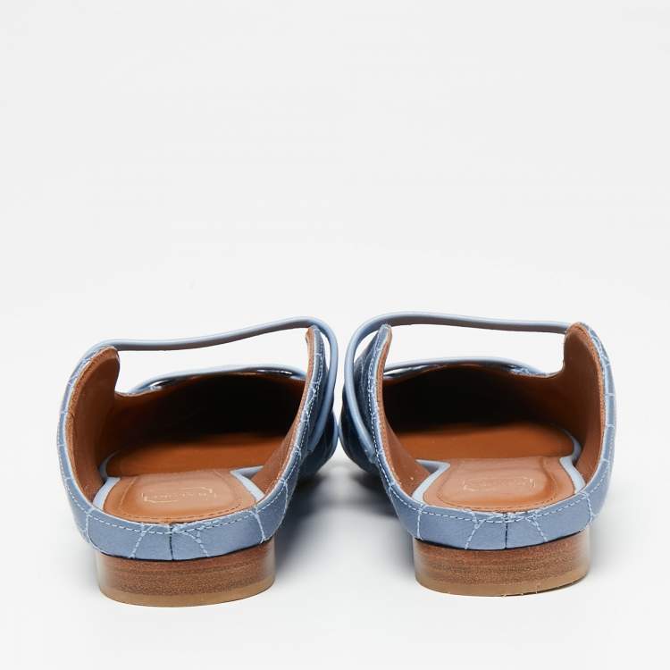Pre Owned Malone Souliers Blue Quilted Satin and Leather Maureen Flats Size 38