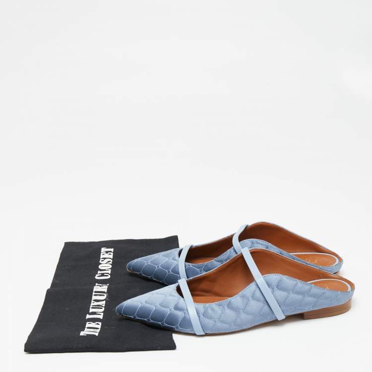 Pre Owned Malone Souliers Blue Quilted Satin and Leather Maureen Flats Size 38