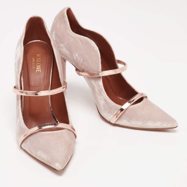 Pre Owned Malone Souliers Taupe Grey Velvet Maureen Pumps Size 40.5