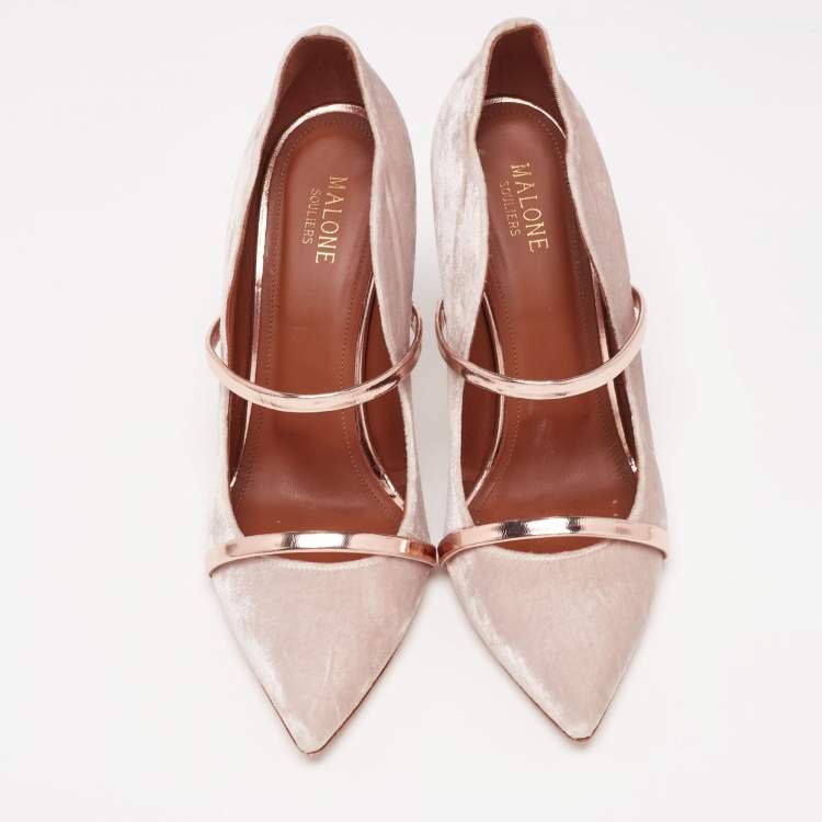 Pre Owned Malone Souliers Taupe Grey Velvet Maureen Pumps Size 40.5