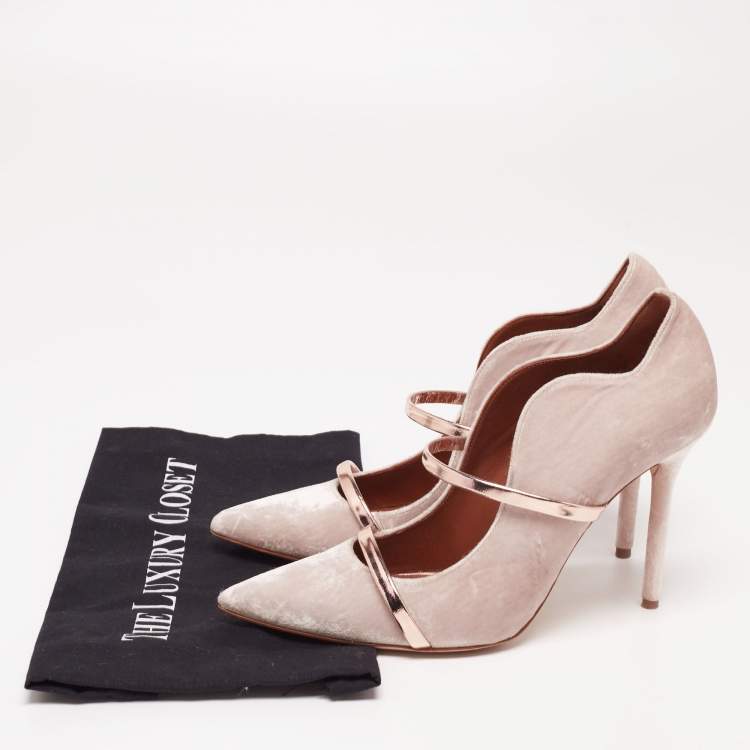 Pre Owned Malone Souliers Taupe Grey Velvet Maureen Pumps Size 40.5