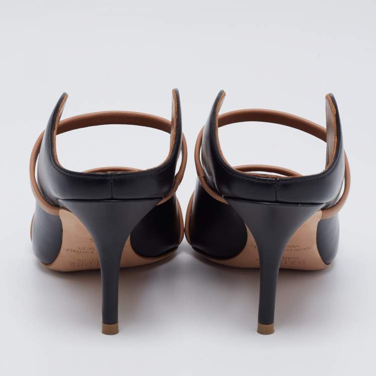 Pre Owned Malone Souliers Black/Beige Leather Maureen Pointed Toe Mules Size 36.5