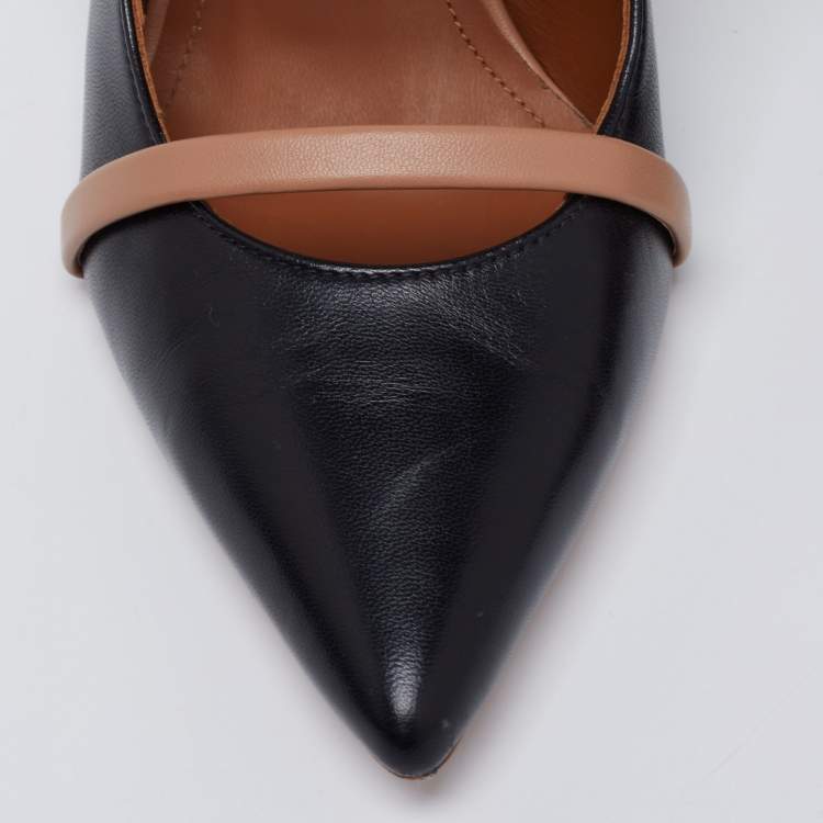 Pre Owned Malone Souliers Black/Beige Leather Maureen Pointed Toe Mules Size 36.5