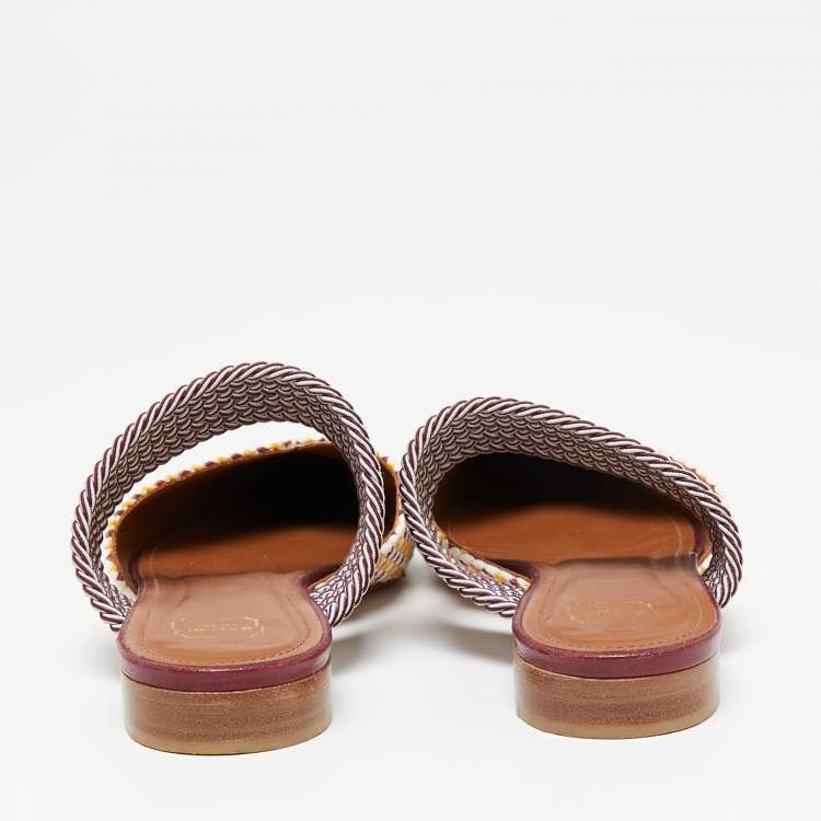 Pre Owned Malone Souliers Multicolor Raffia Maisie Flat Mules Size 36