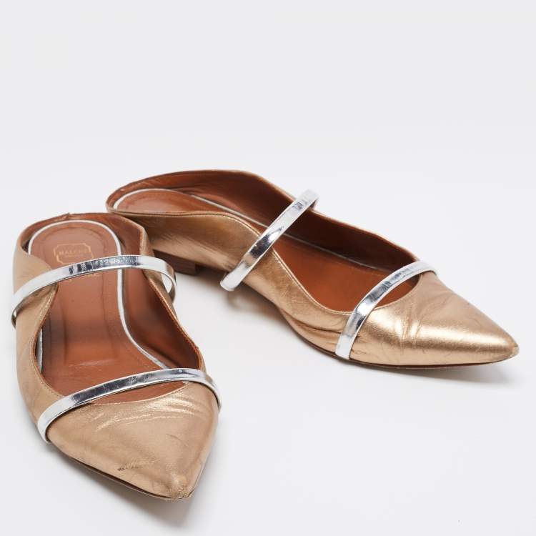 Pre Owned Malone Souliers Copper/Silver Metallic Leather Maureen Flat Mules Size 40