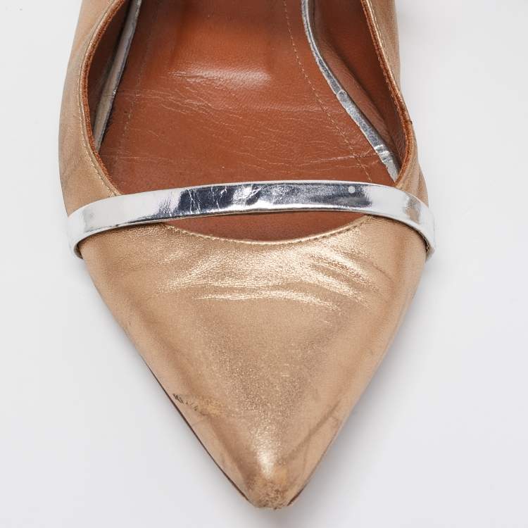 Pre Owned Malone Souliers Copper/Silver Metallic Leather Maureen Flat Mules Size 40