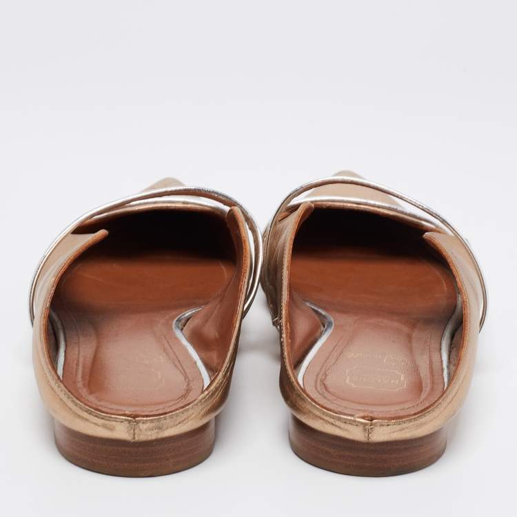 Pre Owned Malone Souliers Copper/Silver Metallic Leather Maureen Flat Mules Size 40