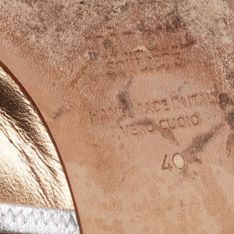 Pre Owned Malone Souliers Copper/Silver Metallic Leather Maureen Flat Mules Size 40