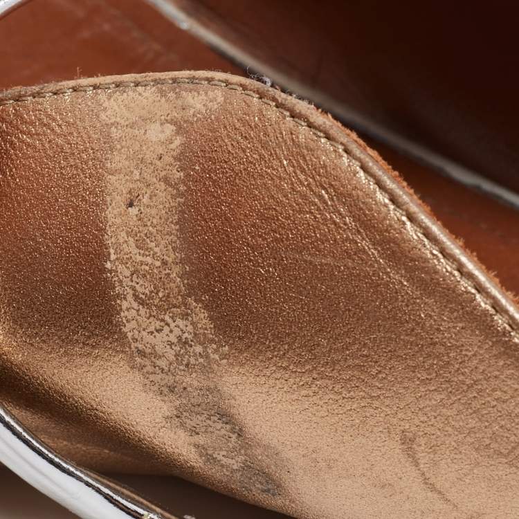 Pre Owned Malone Souliers Copper/Silver Metallic Leather Maureen Flat Mules Size 40