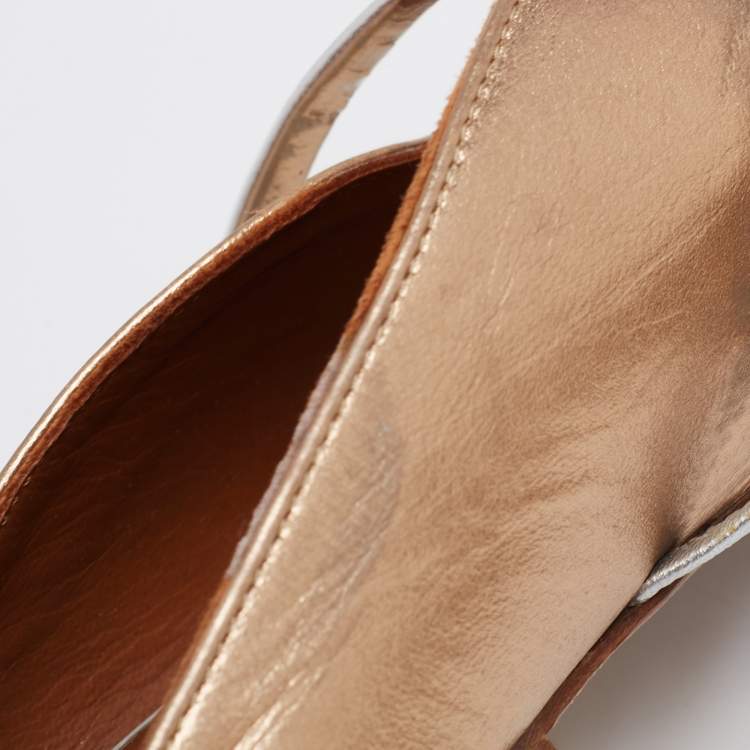 Pre Owned Malone Souliers Copper/Silver Metallic Leather Maureen Flat Mules Size 40