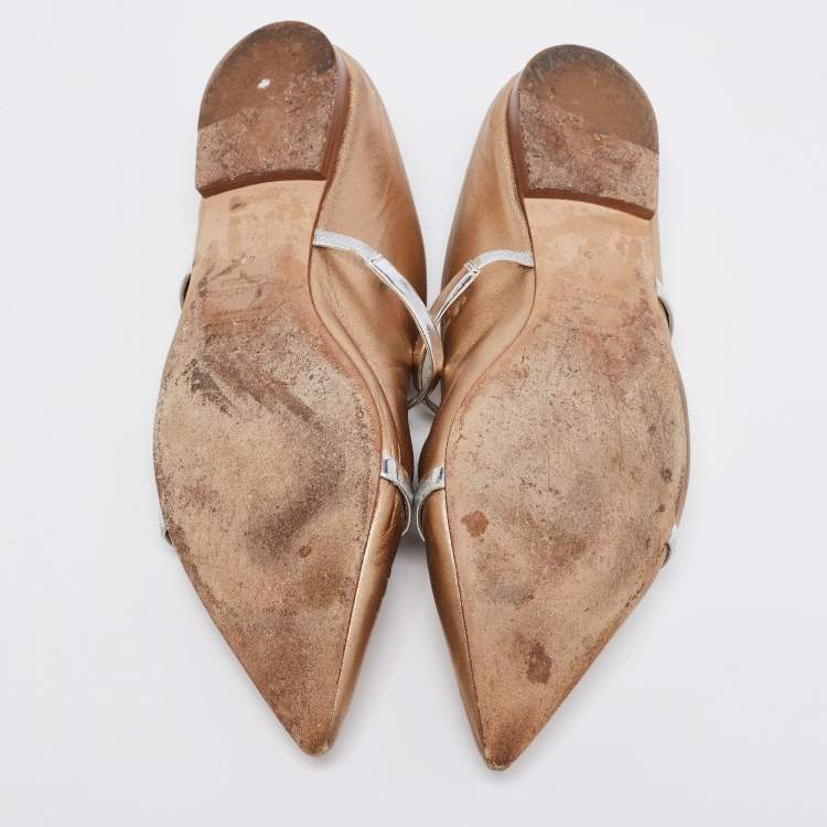 Pre Owned Malone Souliers Copper/Silver Metallic Leather Maureen Flat Mules Size 40