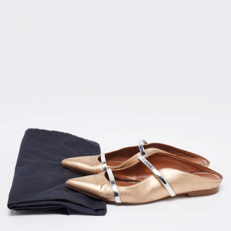 Pre Owned Malone Souliers Copper/Silver Metallic Leather Maureen Flat Mules Size 40