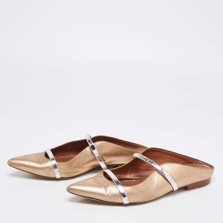Pre Owned Malone Souliers Copper/Silver Metallic Leather Maureen Flat Mules Size 40
