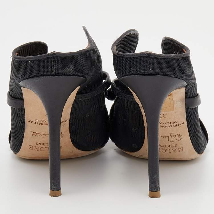 Pre Owned Malone Souliers Black Polka Dot Mesh And Velvet Maureen Bow Mules Size 37
