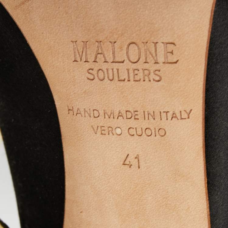 Pre Owned Malone Souliers Black Satin Maureen Pointed Toe Mules Size 41
