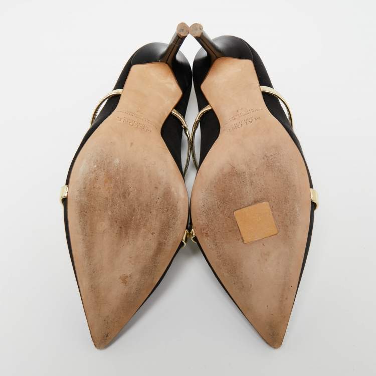 Pre Owned Malone Souliers Black Satin Maureen Pointed Toe Mules Size 41