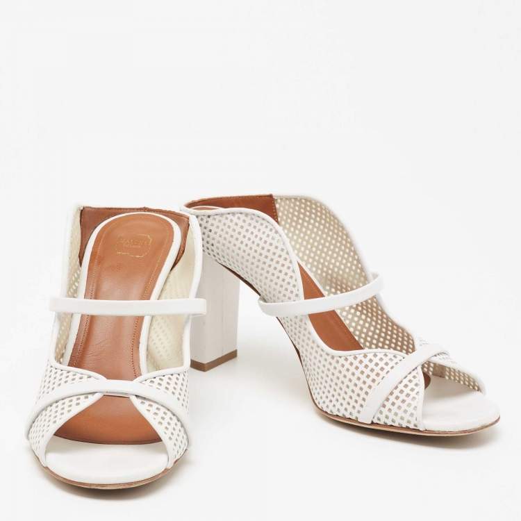 Pre Owned Malone Souliers White Leather Norah Block Heel Sandals  Size 38.5