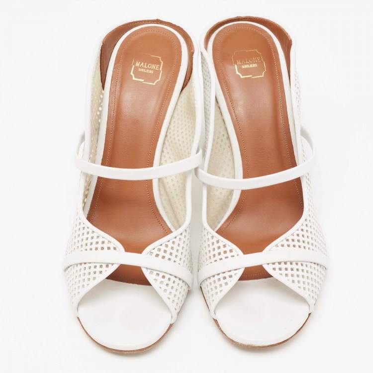 Pre Owned Malone Souliers White Leather Norah Block Heel Sandals  Size 38.5
