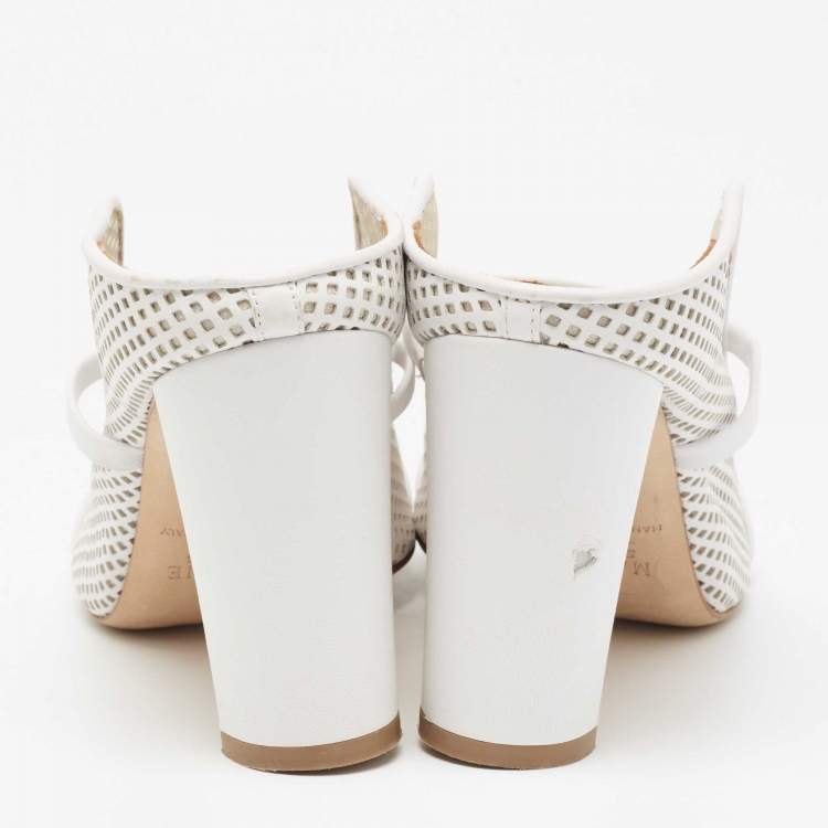 Pre Owned Malone Souliers White Leather Norah Block Heel Sandals  Size 38.5