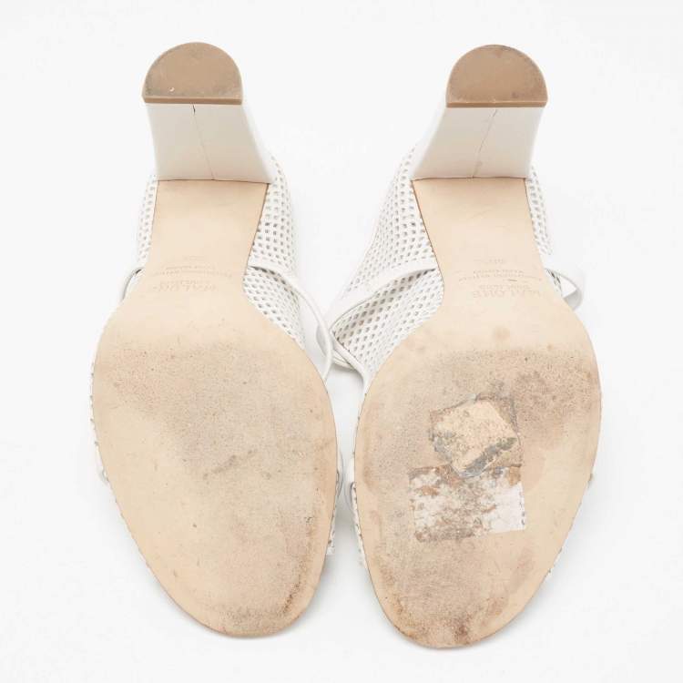 Pre Owned Malone Souliers White Leather Norah Block Heel Sandals  Size 38.5