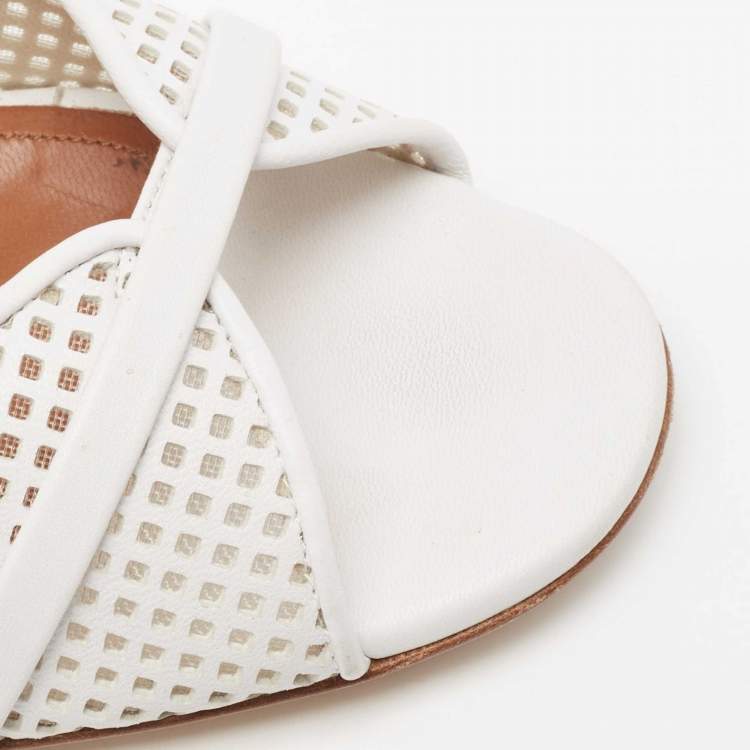 Pre Owned Malone Souliers White Leather Norah Block Heel Sandals  Size 38.5