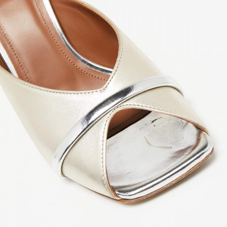 Pre Owned Malone Souliers Metallic Sliver Leather  Joni Sandals Size 38.5