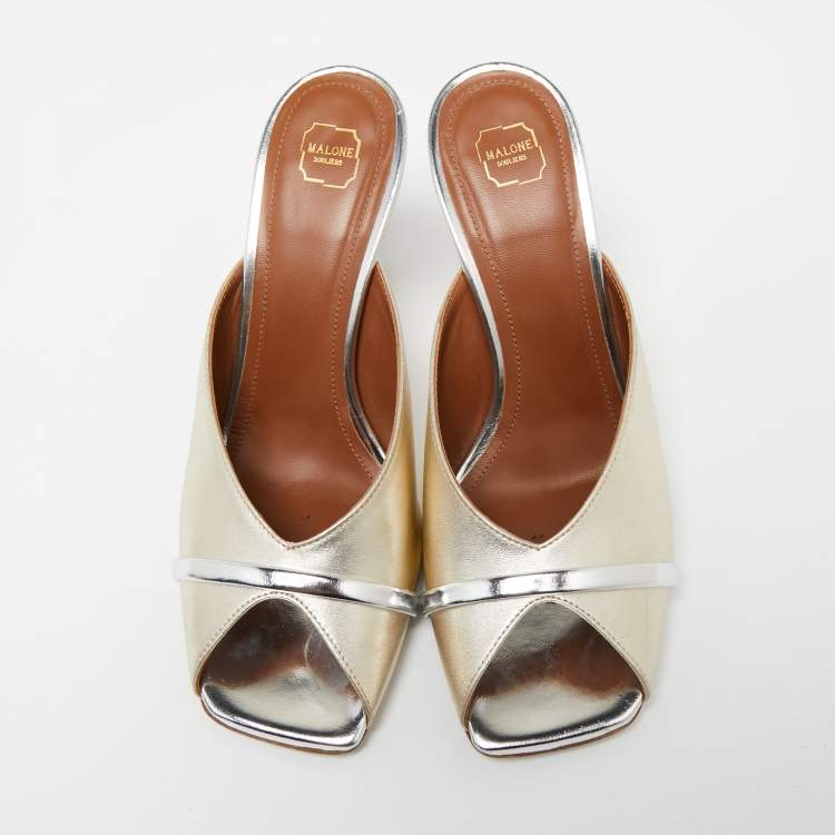 Pre Owned Malone Souliers Metallic Sliver Leather  Joni Sandals Size 38.5
