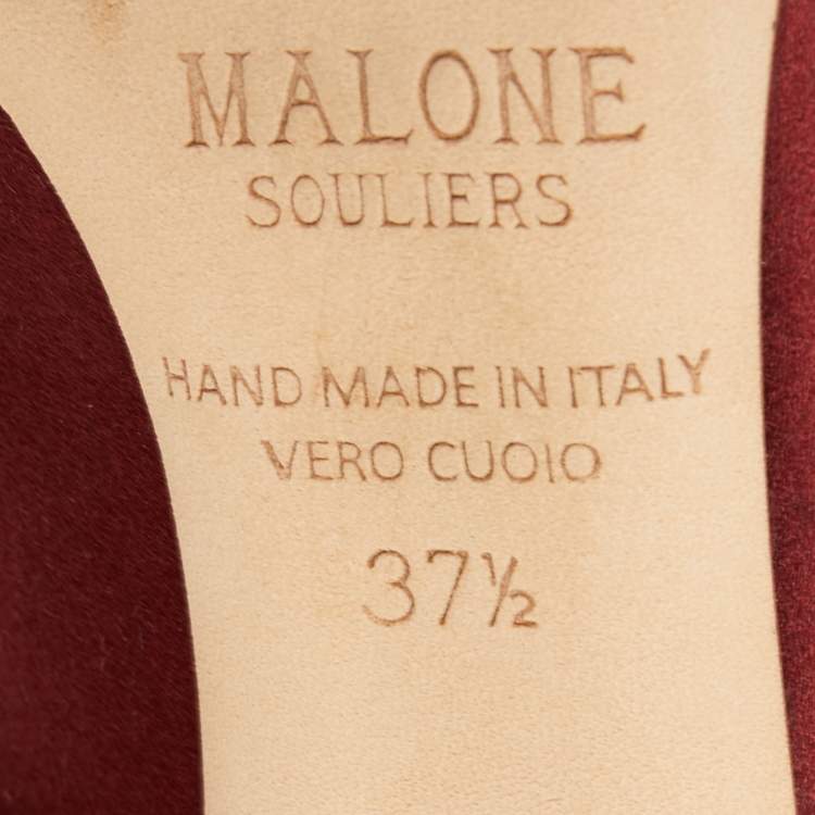 Pre Owned Malone Souliers Burgundy Satin Maureen Mules Size 37.5
