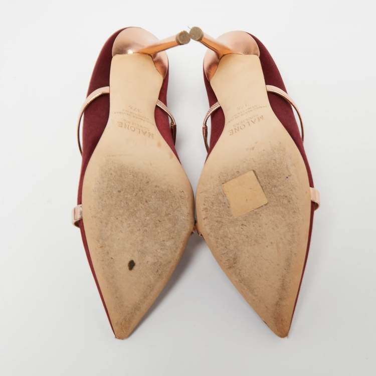 Pre Owned Malone Souliers Burgundy Satin Maureen Mules Size 37.5