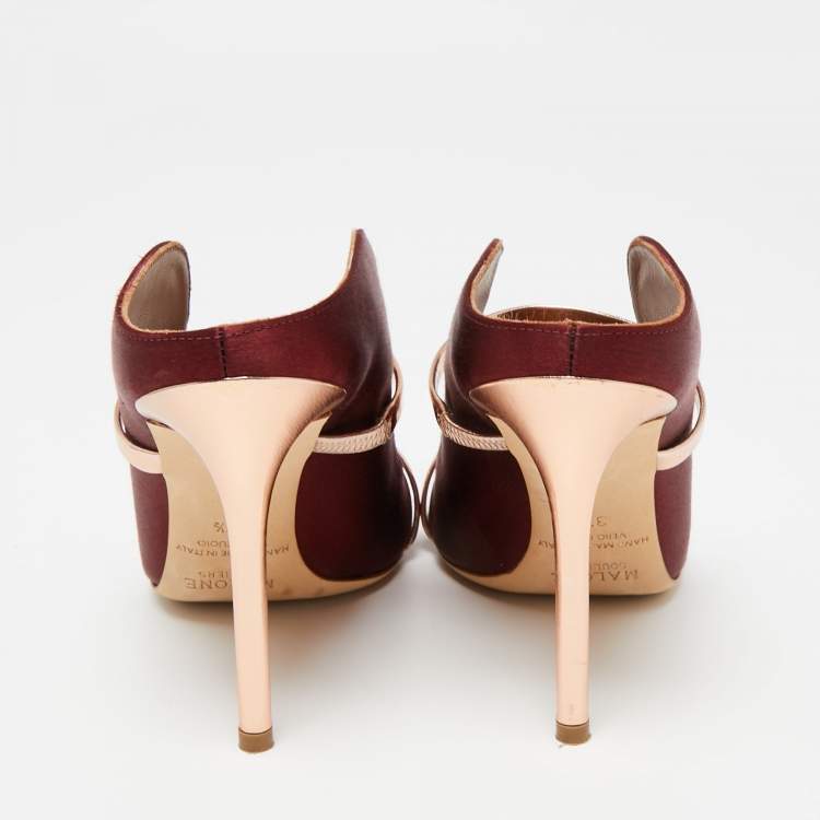 Pre Owned Malone Souliers Burgundy Satin Maureen Mules Size 37.5