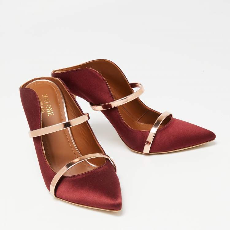 Pre Owned Malone Souliers Burgundy Satin Maureen Mules Size 37.5