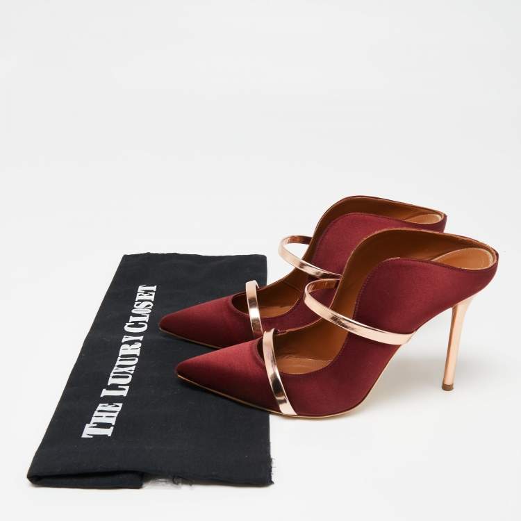 Pre Owned Malone Souliers Burgundy Satin Maureen Mules Size 37.5