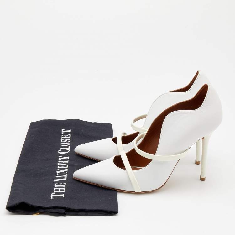 Pre Owned Malone Souliers White Leather Maureen Pointed Toe Pumps Size 36.5