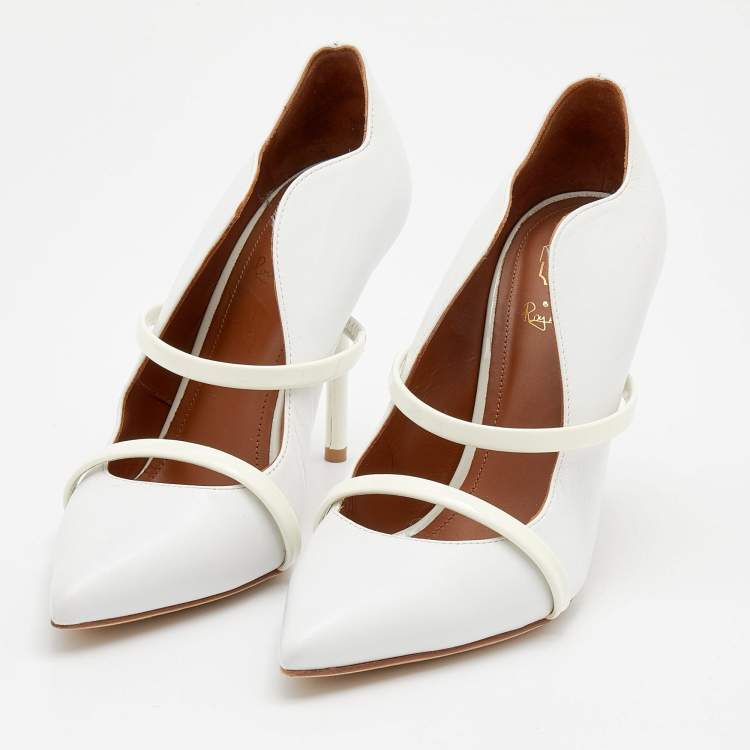 Pre Owned Malone Souliers White Leather Maureen Pointed Toe Pumps Size 36.5