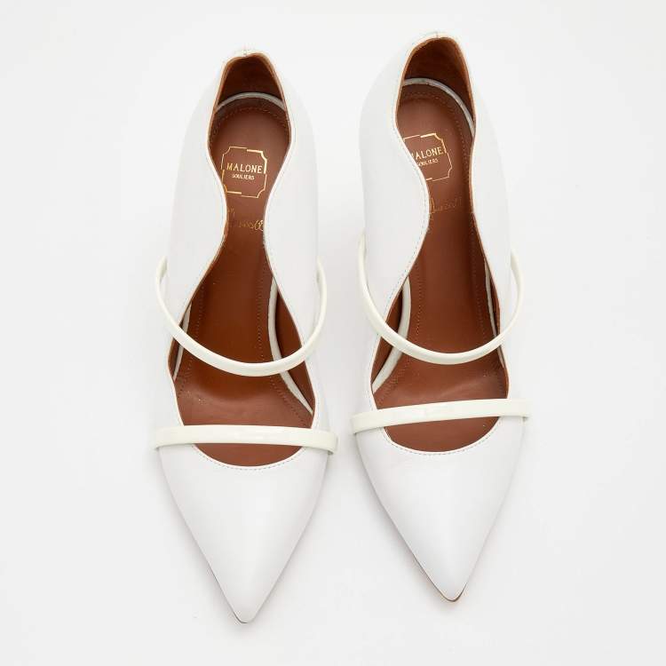 Pre Owned Malone Souliers White Leather Maureen Pointed Toe Pumps Size 36.5