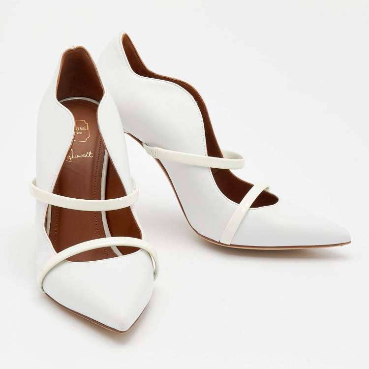 Pre Owned Malone Souliers White Leather Maureen Pointed Toe Pumps Size 36.5