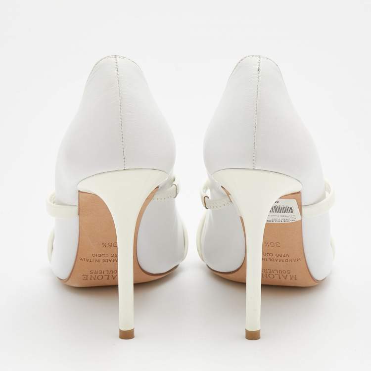 Pre Owned Malone Souliers White Leather Maureen Pointed Toe Pumps Size 36.5