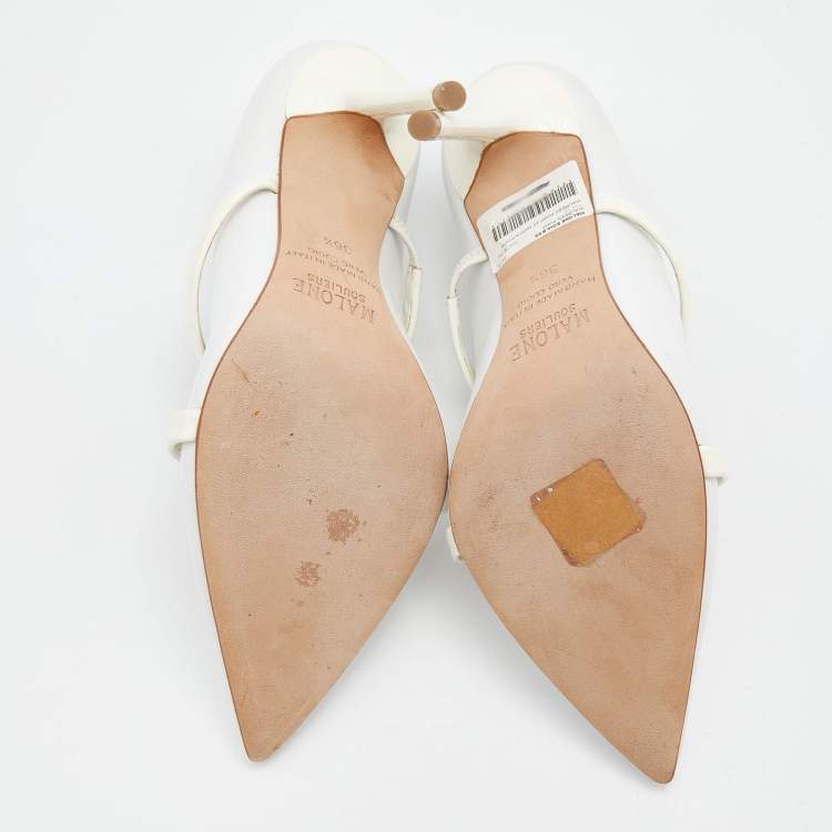 Pre Owned Malone Souliers White Leather Maureen Pointed Toe Pumps Size 36.5