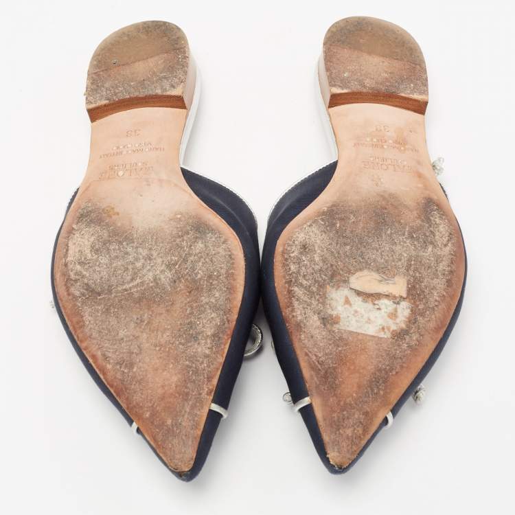 مملوكة مسبقًا Malone Souliers Navy Blue/Silver Canvas Maisie Sandals Size 38