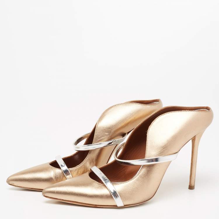 Pre Owned Malone Souliers Metallic Gold/Silver Leather Maureen Pointed Toe Mules Size 39