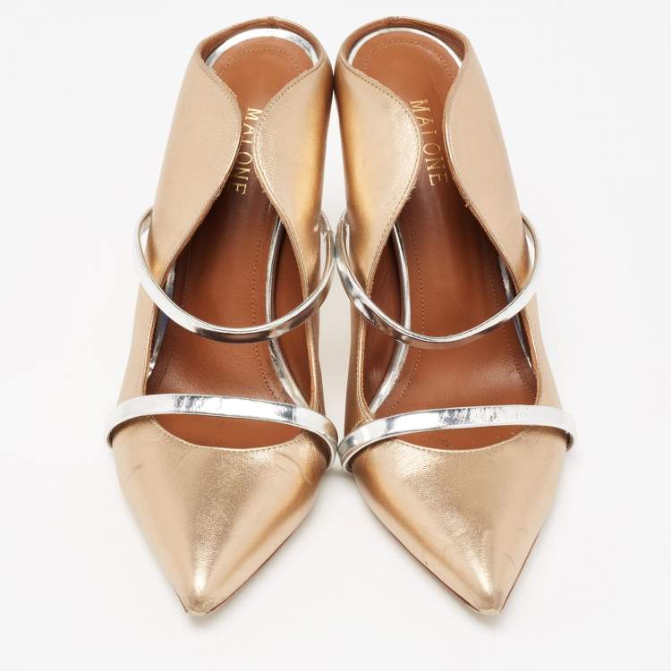 Pre Owned Malone Souliers Metallic Gold/Silver Leather Maureen Pointed Toe Mules Size 39