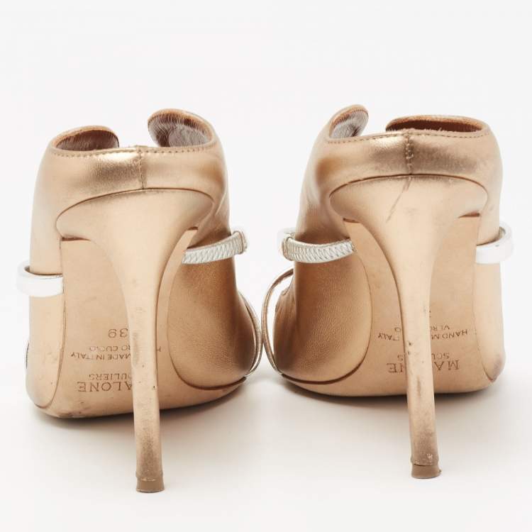 Pre Owned Malone Souliers Metallic Gold/Silver Leather Maureen Pointed Toe Mules Size 39