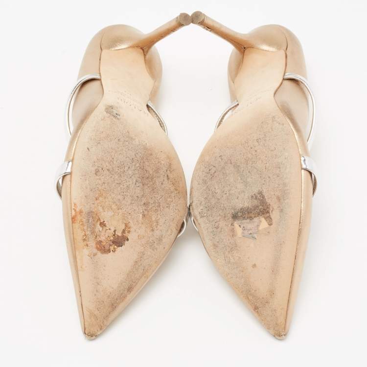 Pre Owned Malone Souliers Metallic Gold/Silver Leather Maureen Pointed Toe Mules Size 39