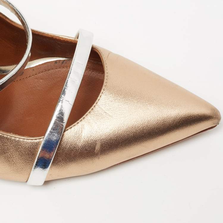 Pre Owned Malone Souliers Metallic Gold/Silver Leather Maureen Pointed Toe Mules Size 39